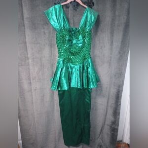 Mike Benet Formals Vintage 80s Green Sequin Iridescent Dress Measurements Below